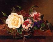 Still Life with a Rose and Violets on a Marble Ledge - 约翰·劳伦茨·延森
